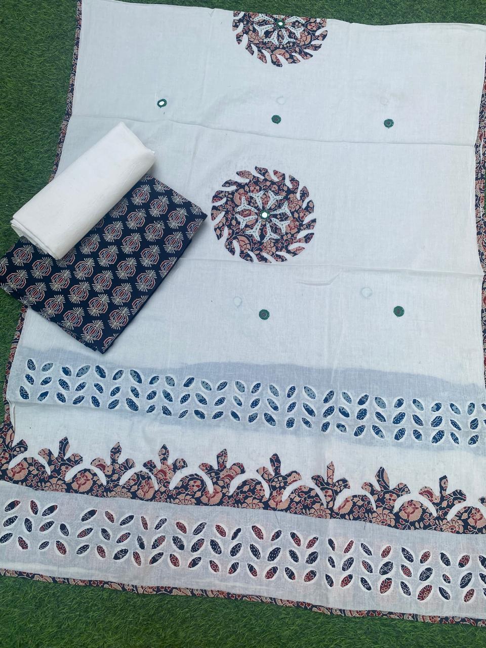 Ajrakh applique n patchwork dupatta with ajrakh cotton top with matching bottom