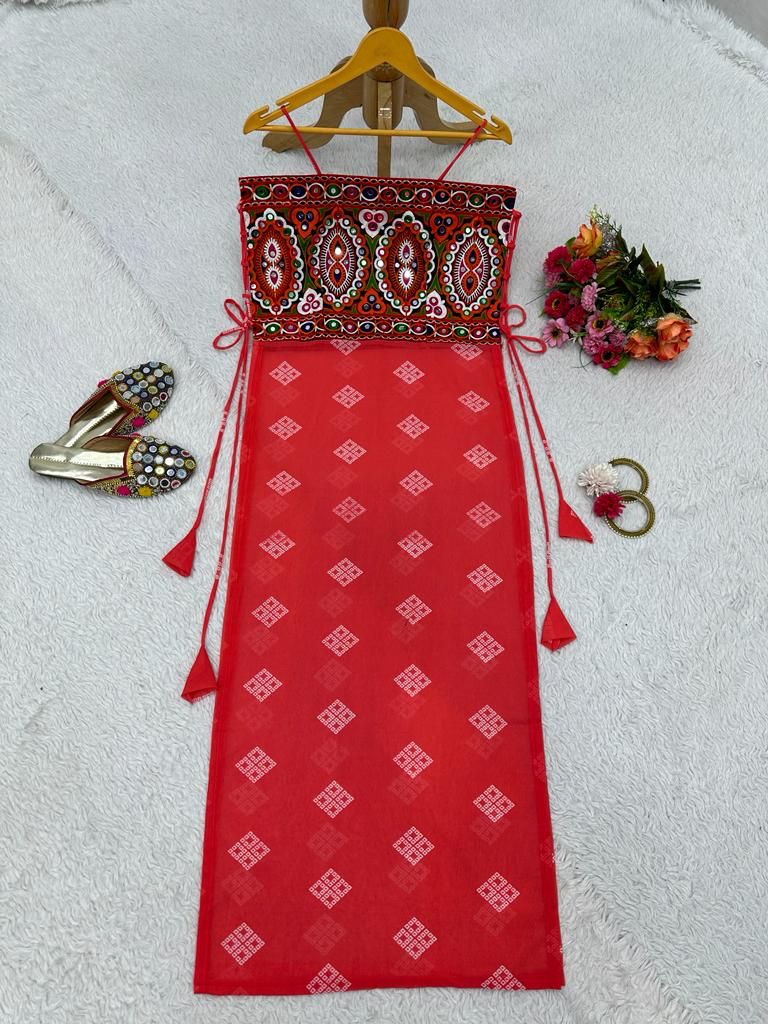 Navratri Kurti for Women Bandhani Kurti garba outfit for Navratri Dress Garba Night top Dress Traditional gown Gamthi Georgette Gown