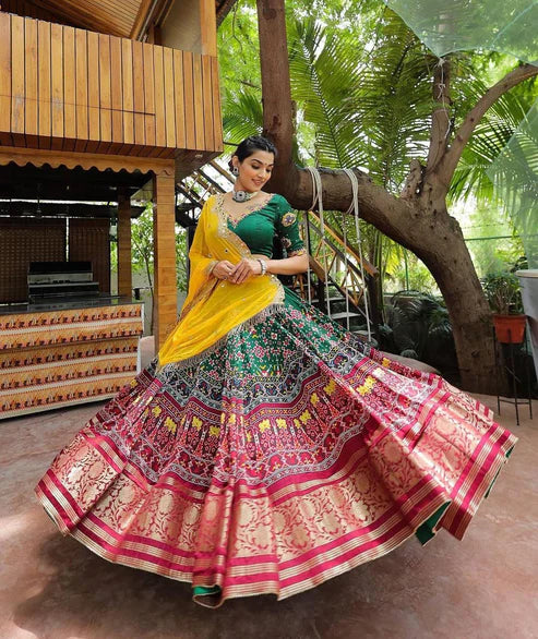 Navratri Special Garba Night Designer printed and Butter Silk lehenga choli with dupatta Brides Outfits Wedding Lehenga Navratri collection