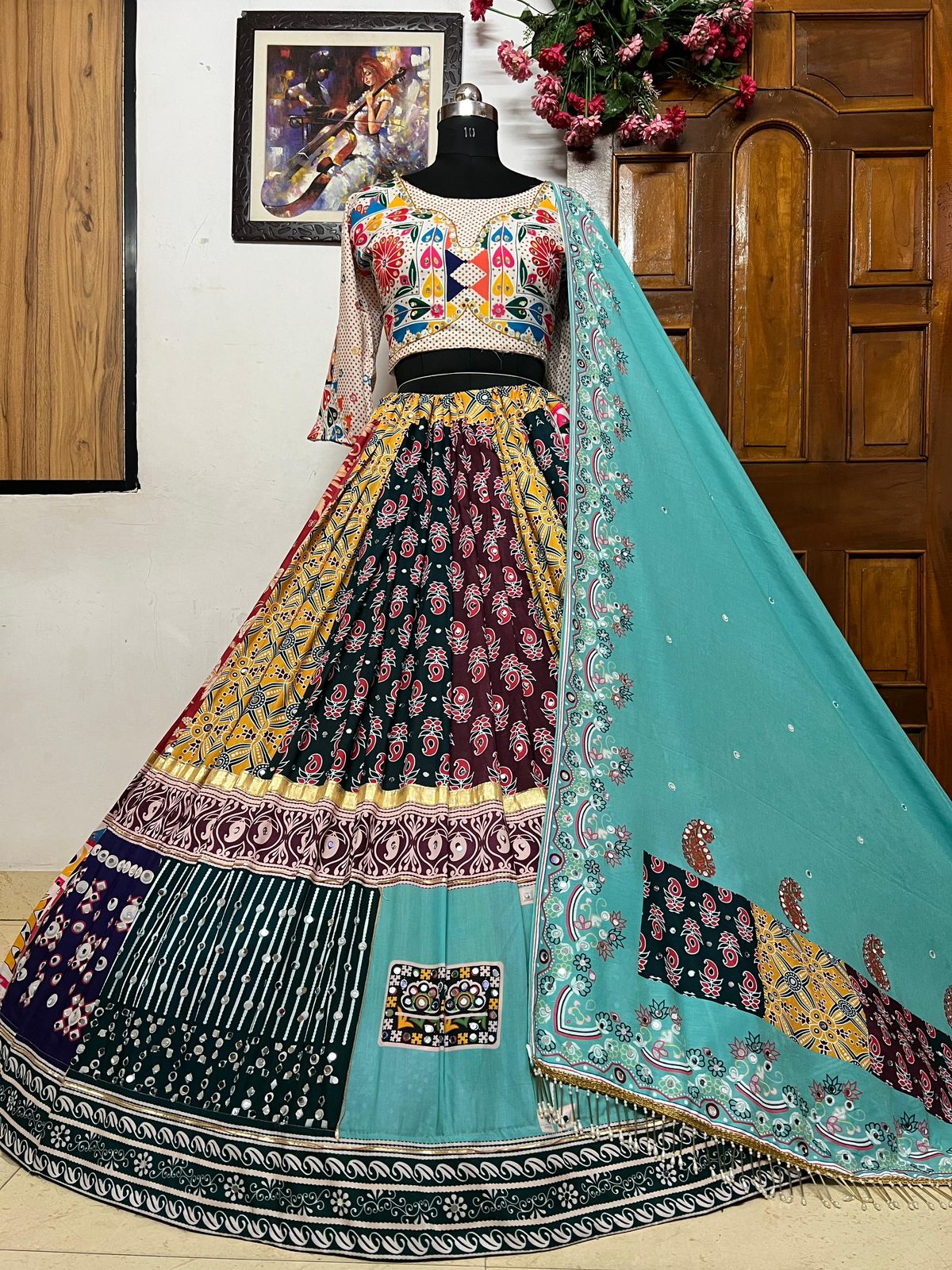 Beautiful Multicolor Navratri Lehenga Choli For Women, selling Ready To Wear Lehenga, Indian Wedding Festival Party Wear Lehenga, Chaniya Choli