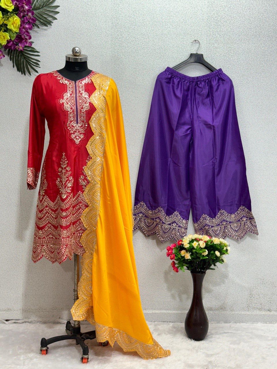 Embroidered Dress with Long Sleeves, Pakistani 3 Piece Suit, Formal Salwar Kameez Suit, Designer Handmade Traditional Wear