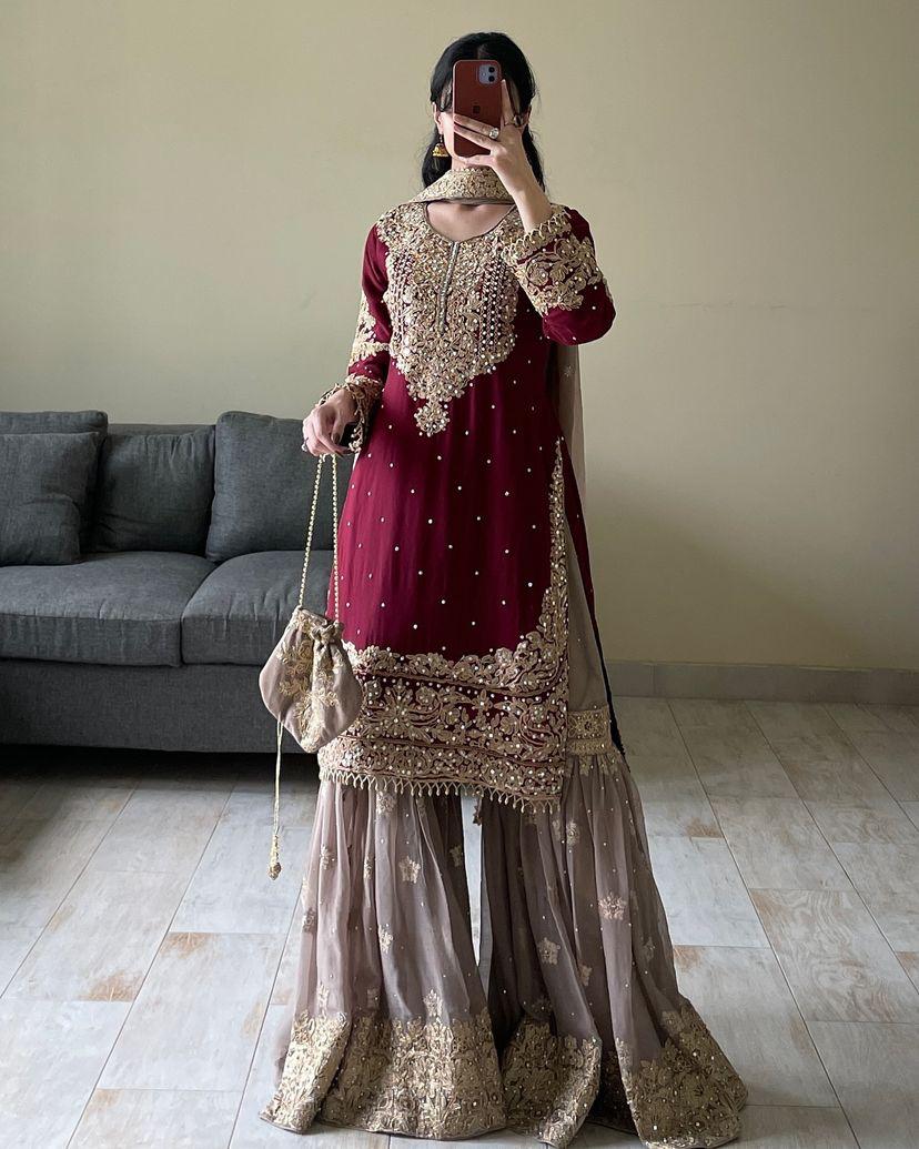 Kurta sharara suit 3 pc Salwar kameez readymade suit Sarara suit Stylish Pakistani suit Punjabi wedding dress Bridesmaids sharara