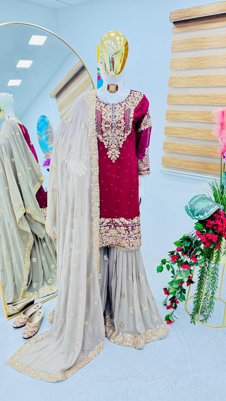 Kurta sharara suit 3 pc Salwar kameez readymade suit Sarara suit Stylish Pakistani suit Punjabi wedding dress Bridesmaids sharara