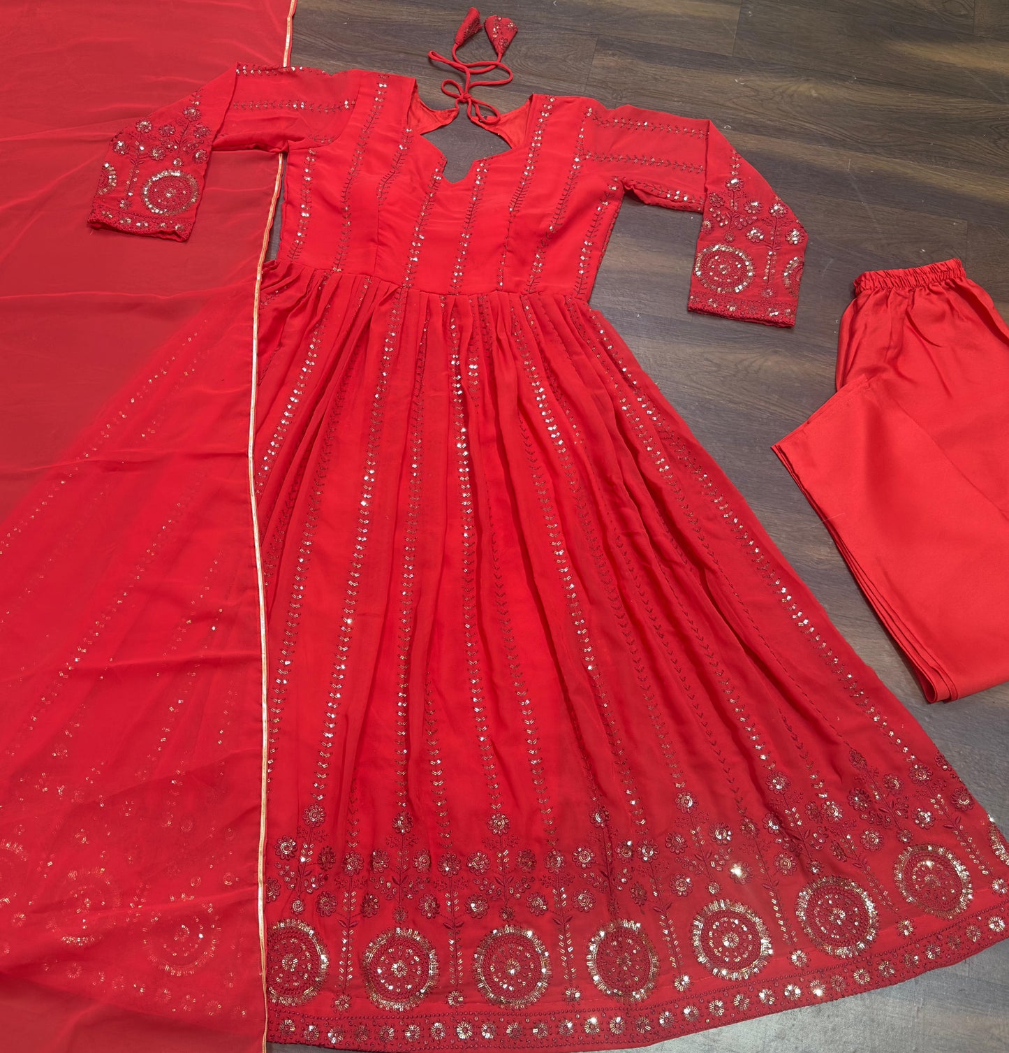 karwa chauth Party Wear Indian Red Gown Ethnic Wear gown Flared Gown Full Flair Gown Indian Wedding Dress Anarkali Suit Long Flared gown kurti suit