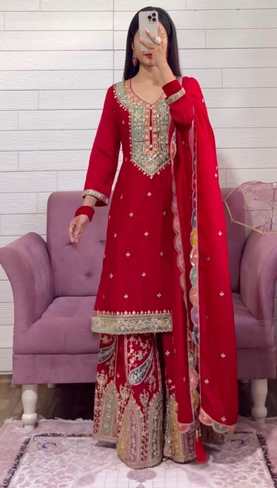 Red silk fabric kurta set|| Red wedding suit || punjabi wedding newest suit || Red kameez sharara suit|| traditional style suit