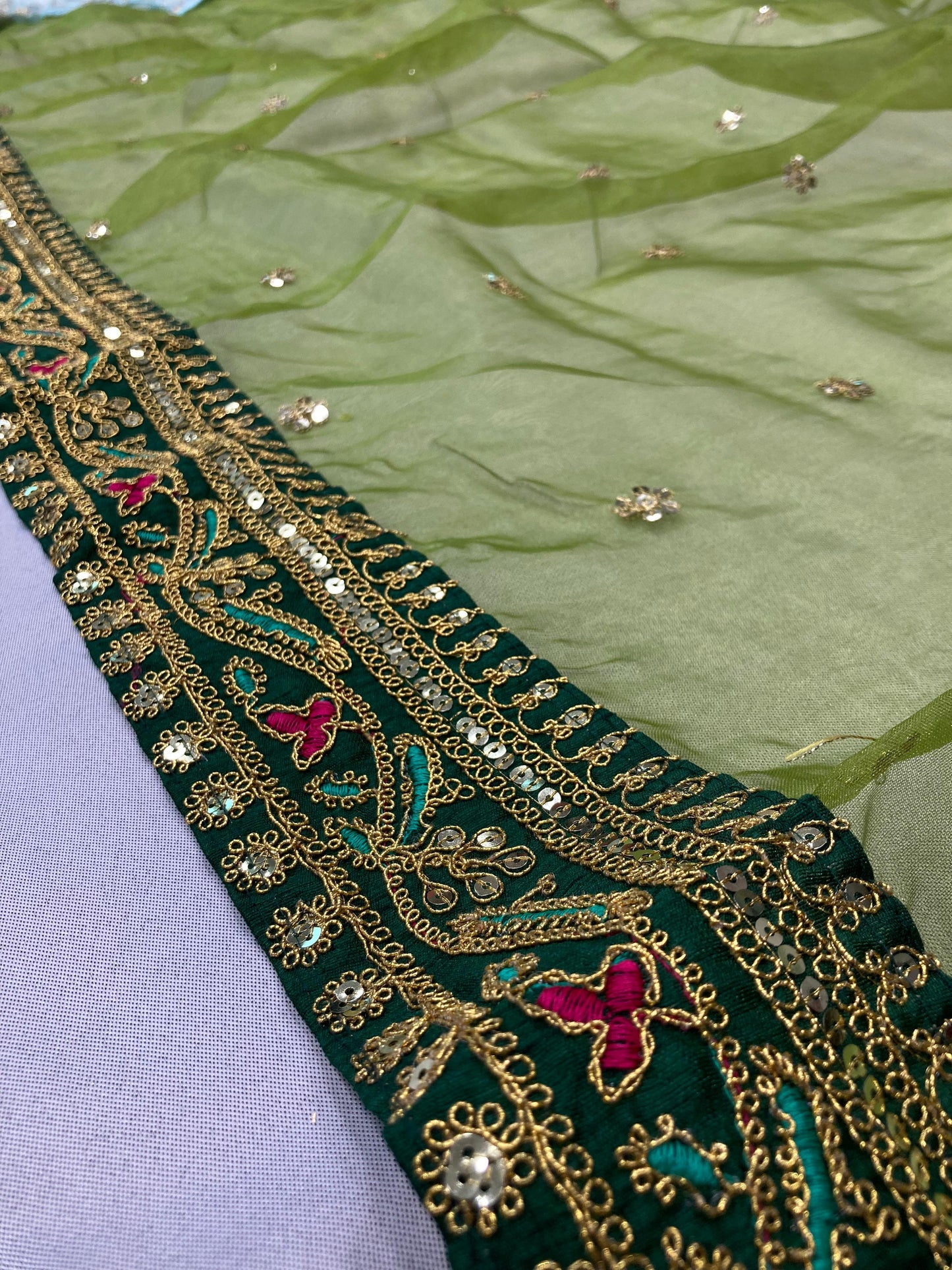 Looking some one for this same colour beautiful Designer Saree on premium Royal Organza fabric with digital printed with sequence Butti Fully embroidery lace border work