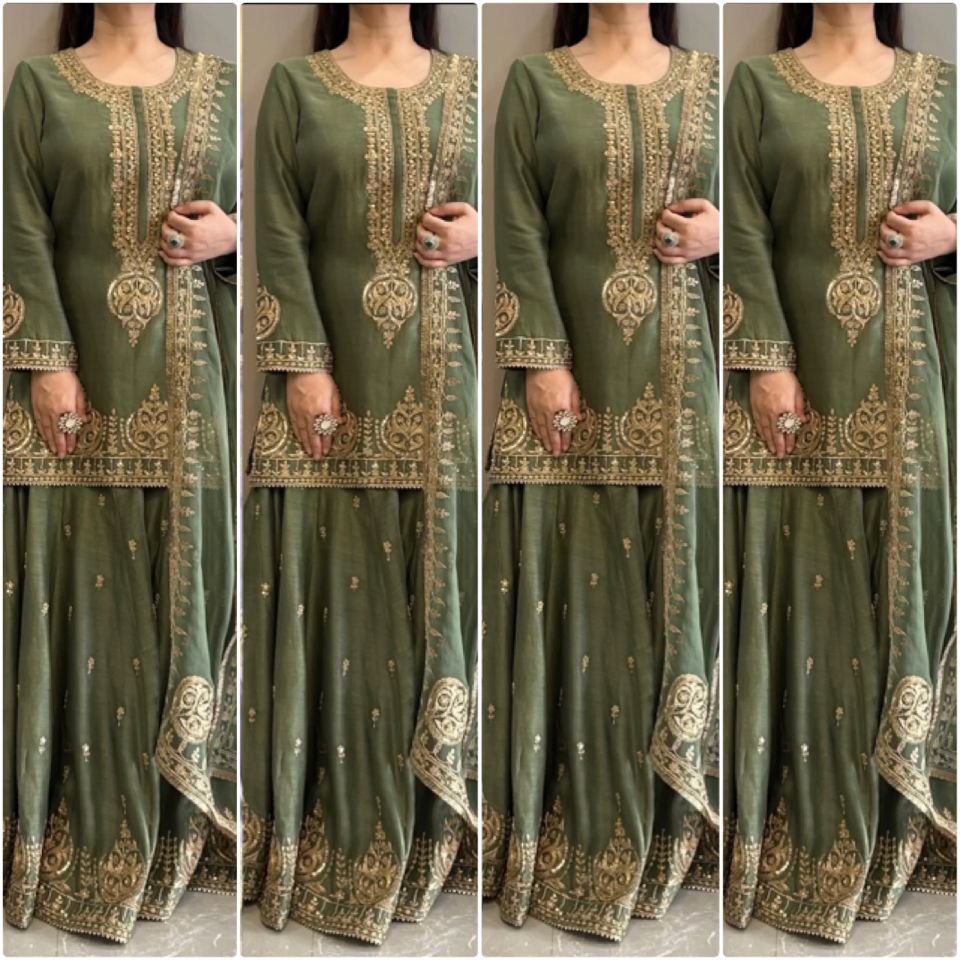 Green Kurta sharara suit 3 pc Salwar kameez readymade suit Sarara suit Stylish Pakistani suit Punjabi wedding dress Bridesmaids sharara