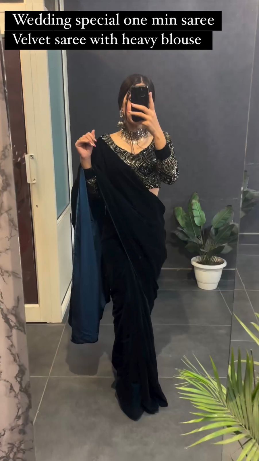 velvet saree with hand Embroidered blouse |heavy embroidered velvet blouse and saree |full sleeve blouse/royal blue velvet saree