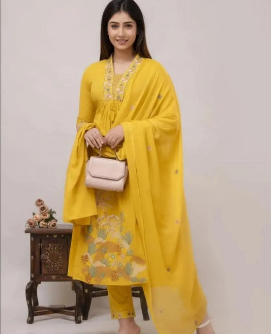 Haldi Wear Indian Ethnic Women's Kurta Palazzo Cotton Set With Dupatta Set, Salwar Kameez Dress Sangeet Ceremony Wear For Gift