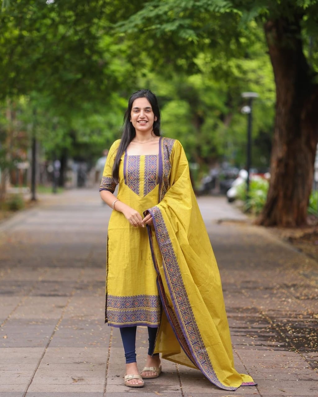 Yellow Beautiful Suit Sets in pure KANCHI COTTON Top pent with duppta