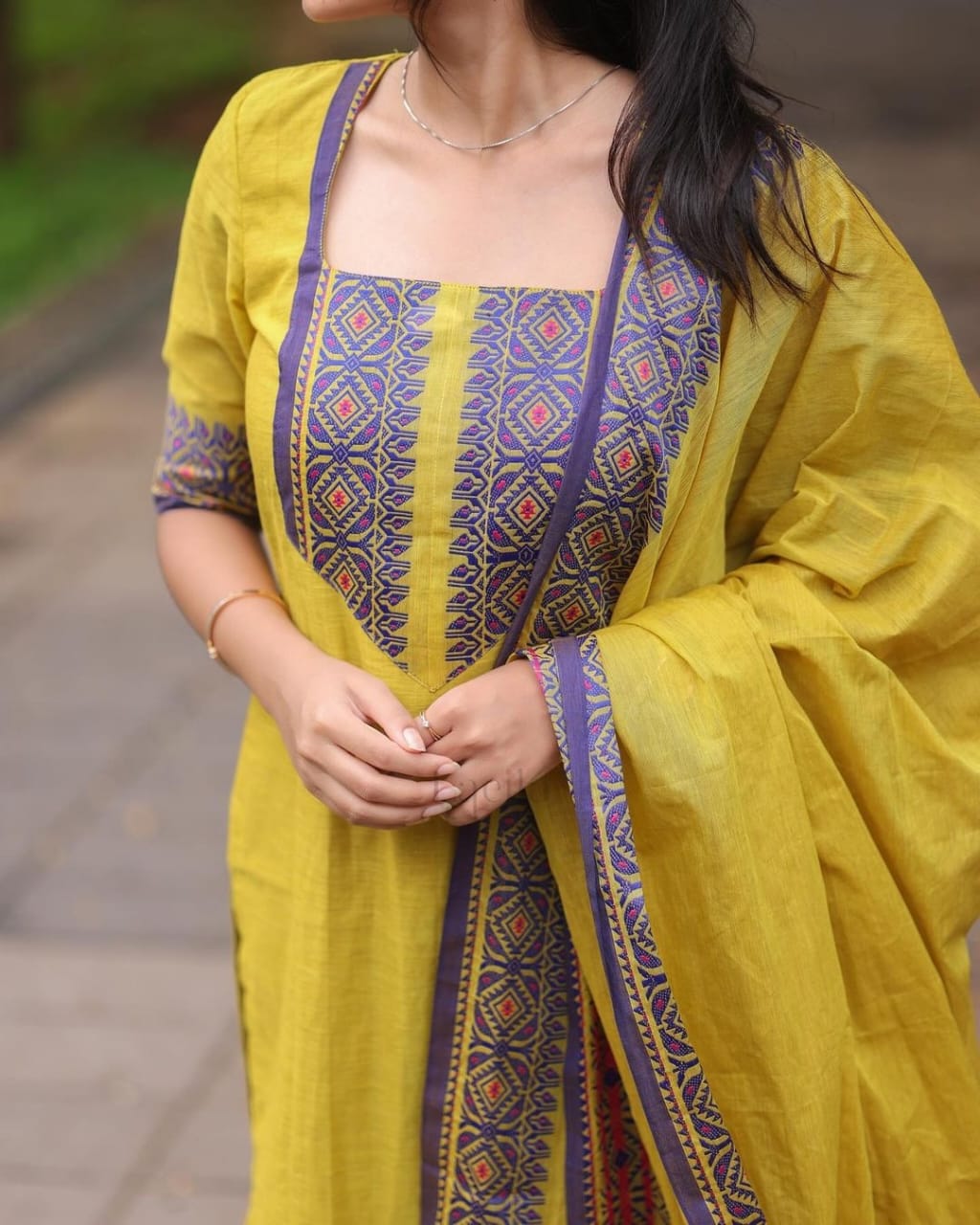 Yellow Beautiful Suit Sets in pure KANCHI COTTON Top pent with duppta