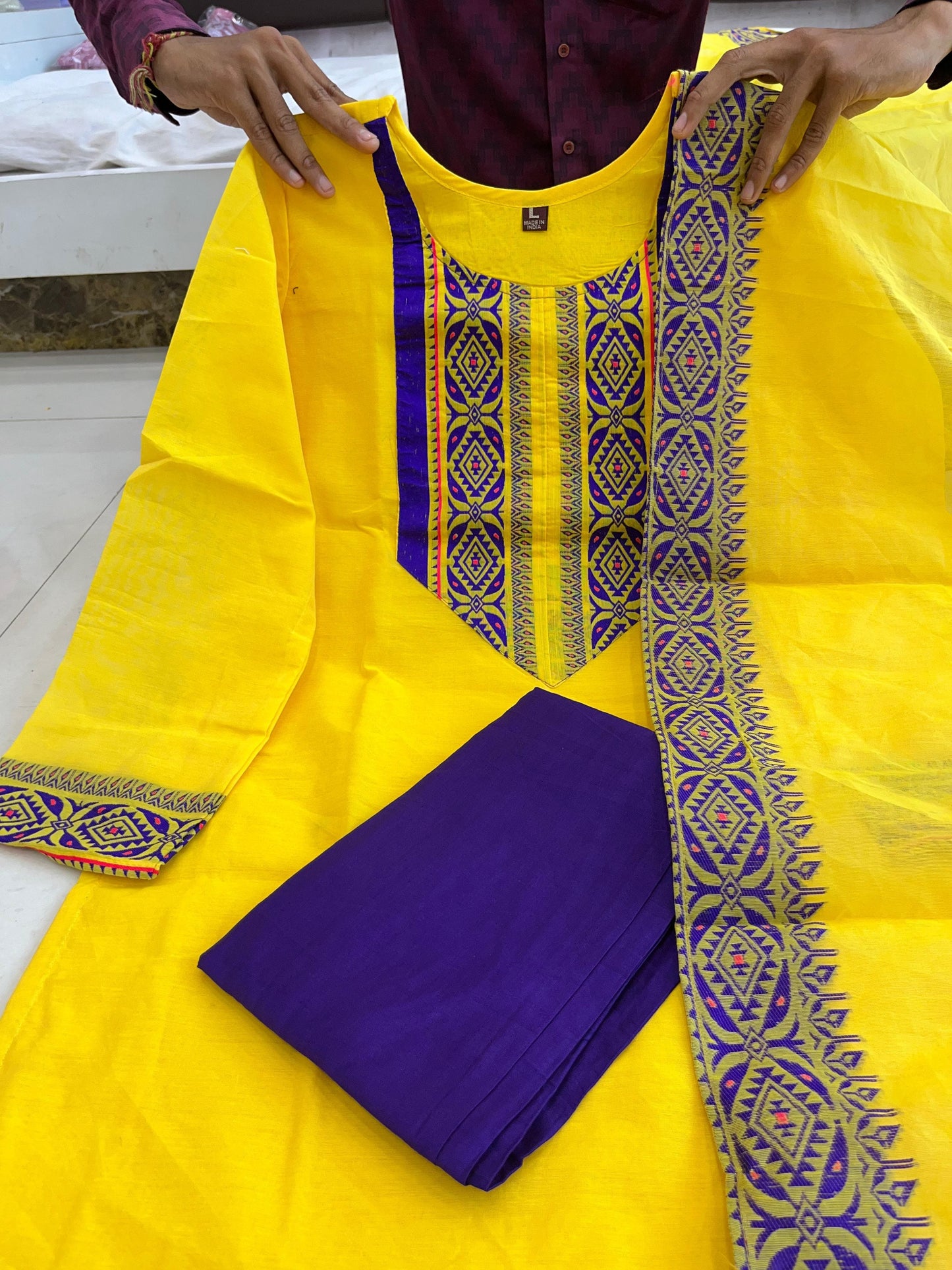 Yellow Beautiful Suit Sets in pure KANCHI COTTON Top pent with duppta