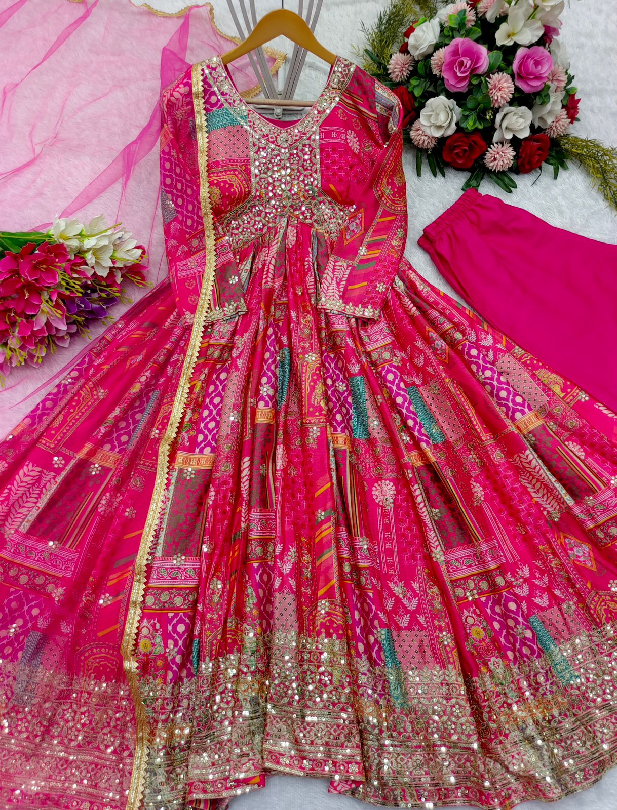 Presenting New Aliya-Cut Gown -Pent  Dupatta Set Fully Stitched Ready To Wear