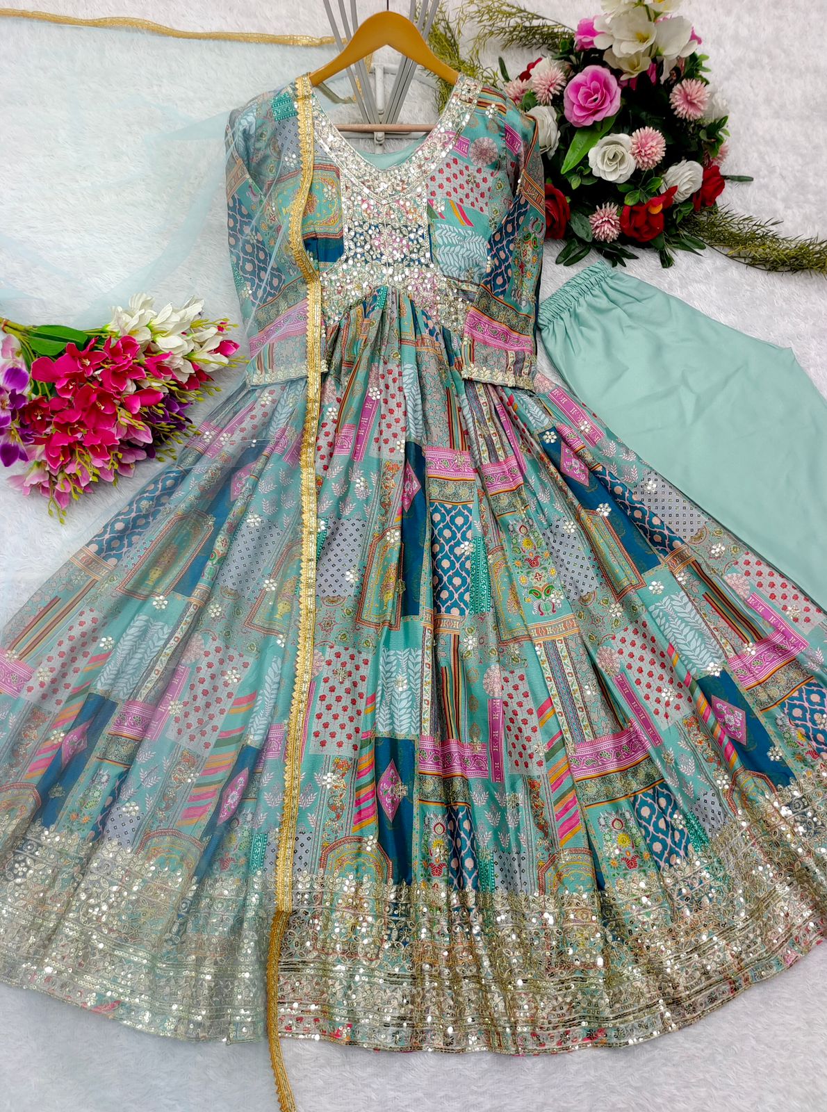 Presenting New Aliya-Cut Gown -Pent  Dupatta Set Fully Stitched Ready To Wear