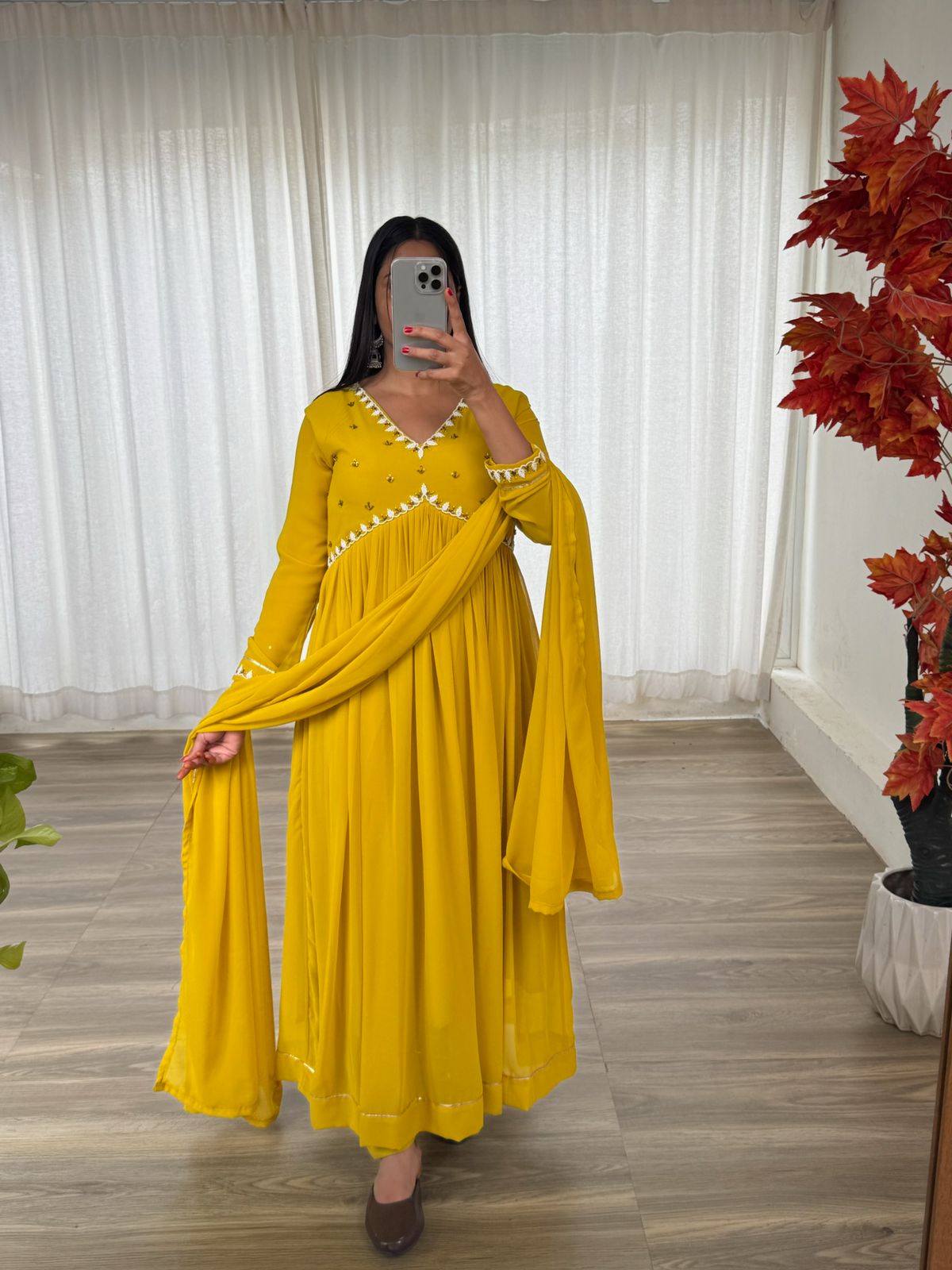 Haldi Wear Indian Ethnic Women's Kurta pant  Set With Dupatta Set, Salwar Kameez Dress Sangeet Ceremony Wear Silk For Gift