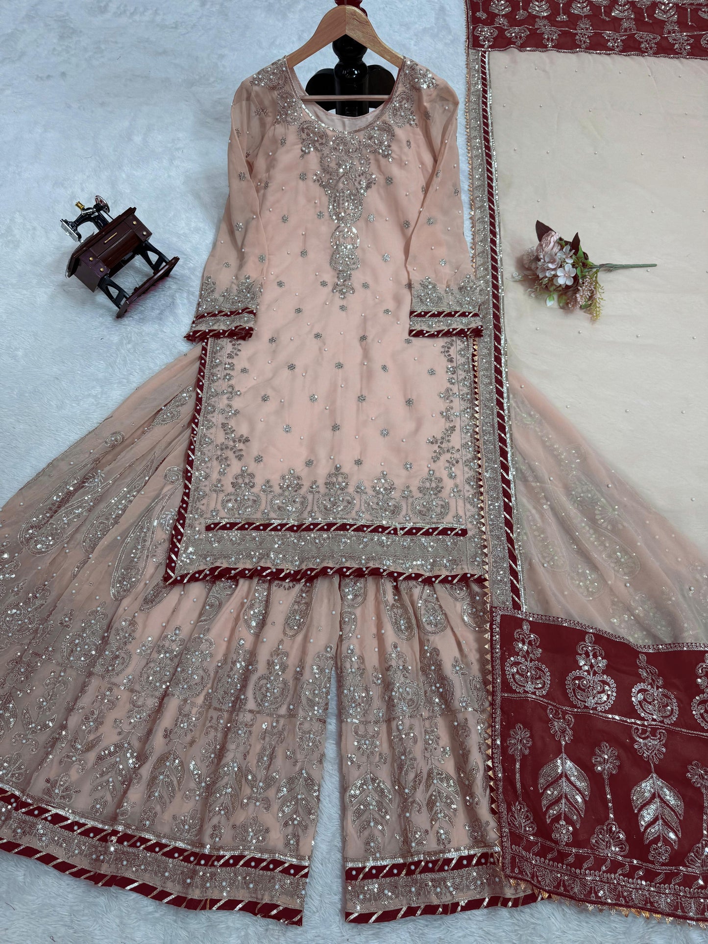 Kurta sharara suit 3 pc Salwar kameez readymade suit Sarara suit Stylish Pakistani suit Punjabi wedding dress Bridesmaids sharara