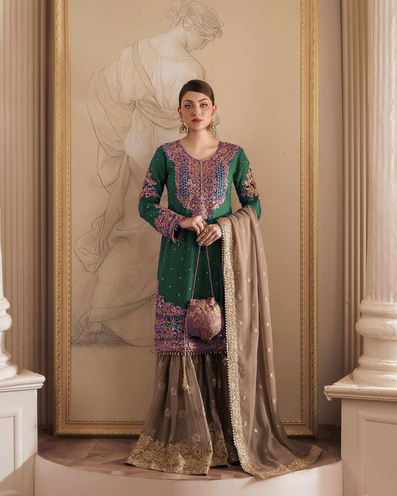 Kurta sharara suit 3 pc Salwar kameez readymade suit Sarara suit Stylish Pakistani suit Punjabi wedding dress Bridesmaids sharara