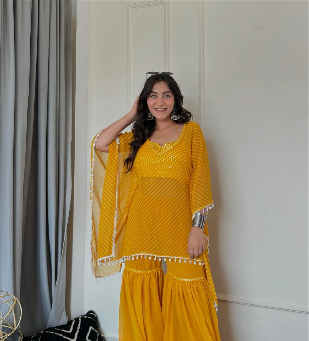 Haldi wear DESIGNER INDO-WESTERN PATTERN WITH FULL EMBROIDERY WORK WITH FULL STITCH SHRUG, PLAZZO & BLOUSE