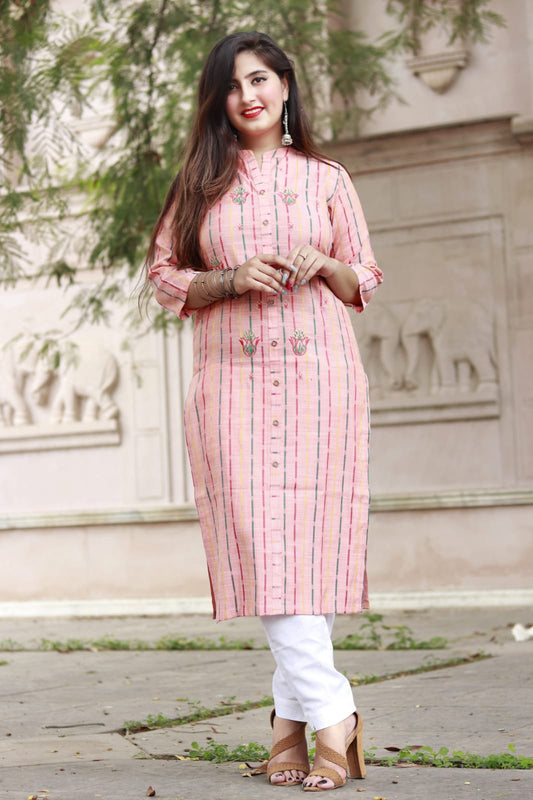 Festival Season Printed Floral Long Embroidered Kurta , Designer Kurta