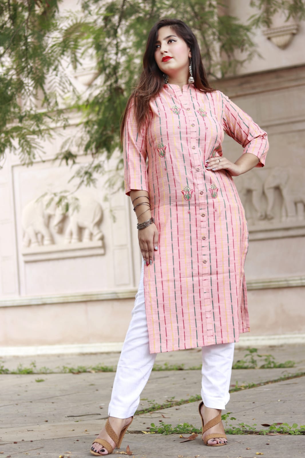 Festival Season Printed Floral Long Embroidered Kurta , Designer Kurta