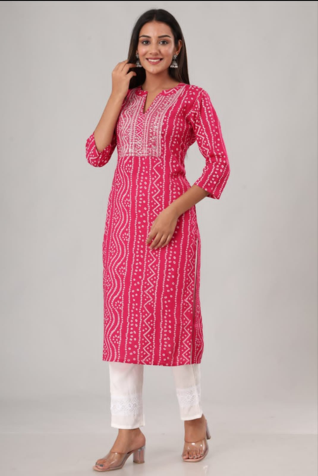 Bandhej Print Kurti With Embroidery for Plus size women