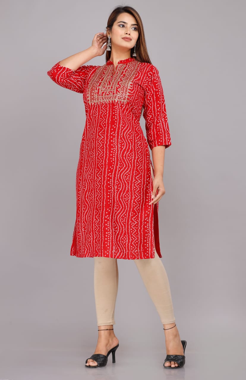 Bandhej Print Kurti With Embroidery for Plus size women