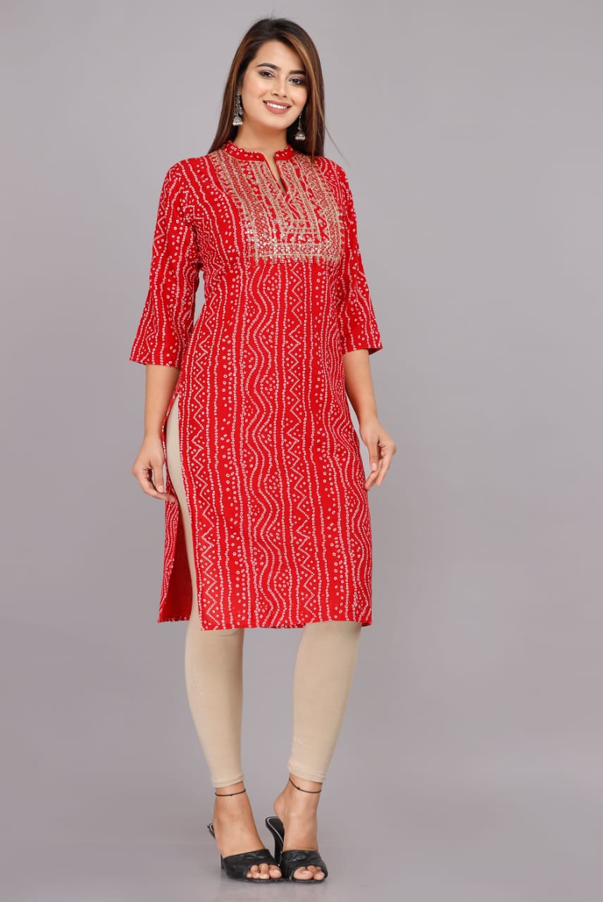 Bandhej Print Kurti With Embroidery for Plus size women