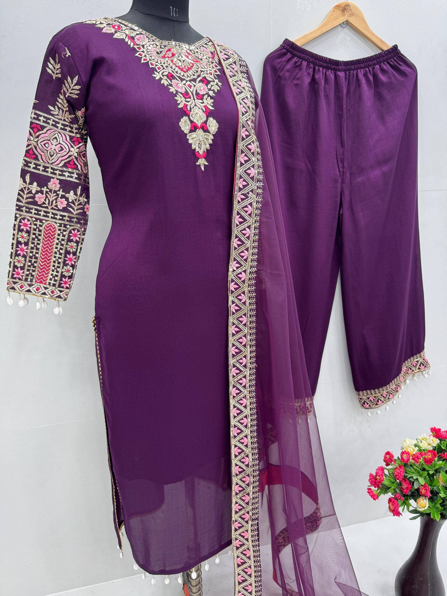 Silk Embroidered Designer Ready to Wear Palazo Kurta for Women, Stylish Boho Chic Attire for Daily Wear, Ideal Gift for Friends