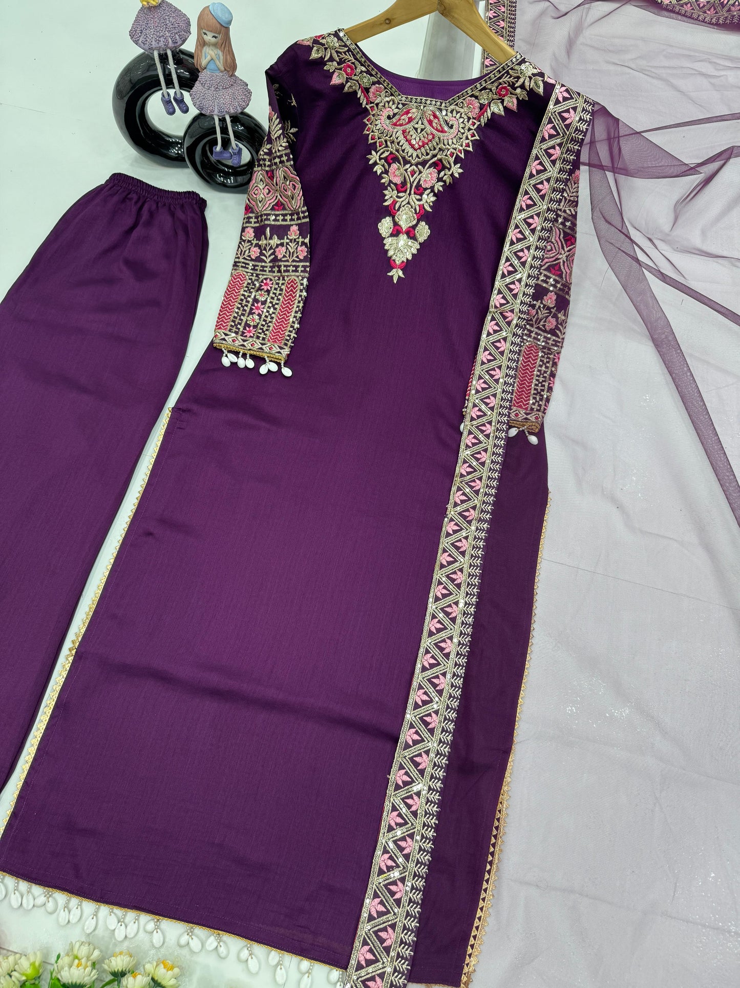 Silk Embroidered Designer Ready to Wear Palazo Kurta for Women, Stylish Boho Chic Attire for Daily Wear, Ideal Gift for Friends