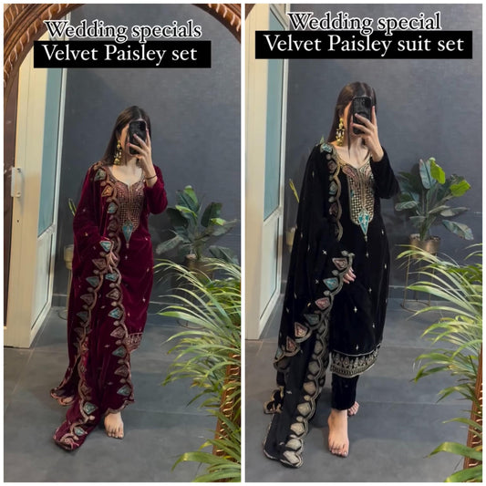 Pakistani Indian Wedding Dress Velvet Nikkah Mehndi Embroidery HandWork PartyWear Anarkali Dress Bridal Punjabi Shalwar Kameez Eid