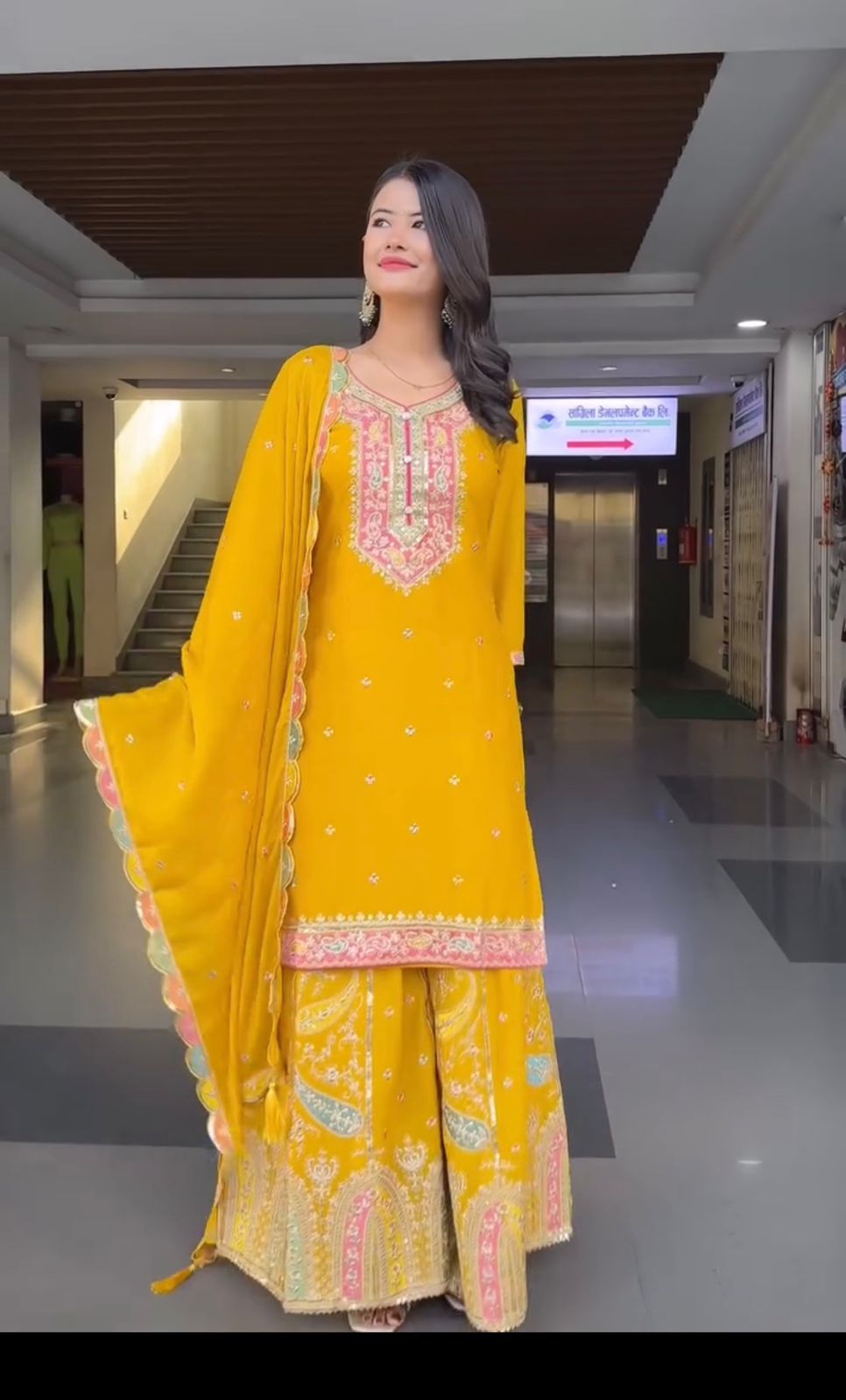 Pakistani Yellow Sharara suit. Heavy sequence embroidered Punjabi suit. Gift for her