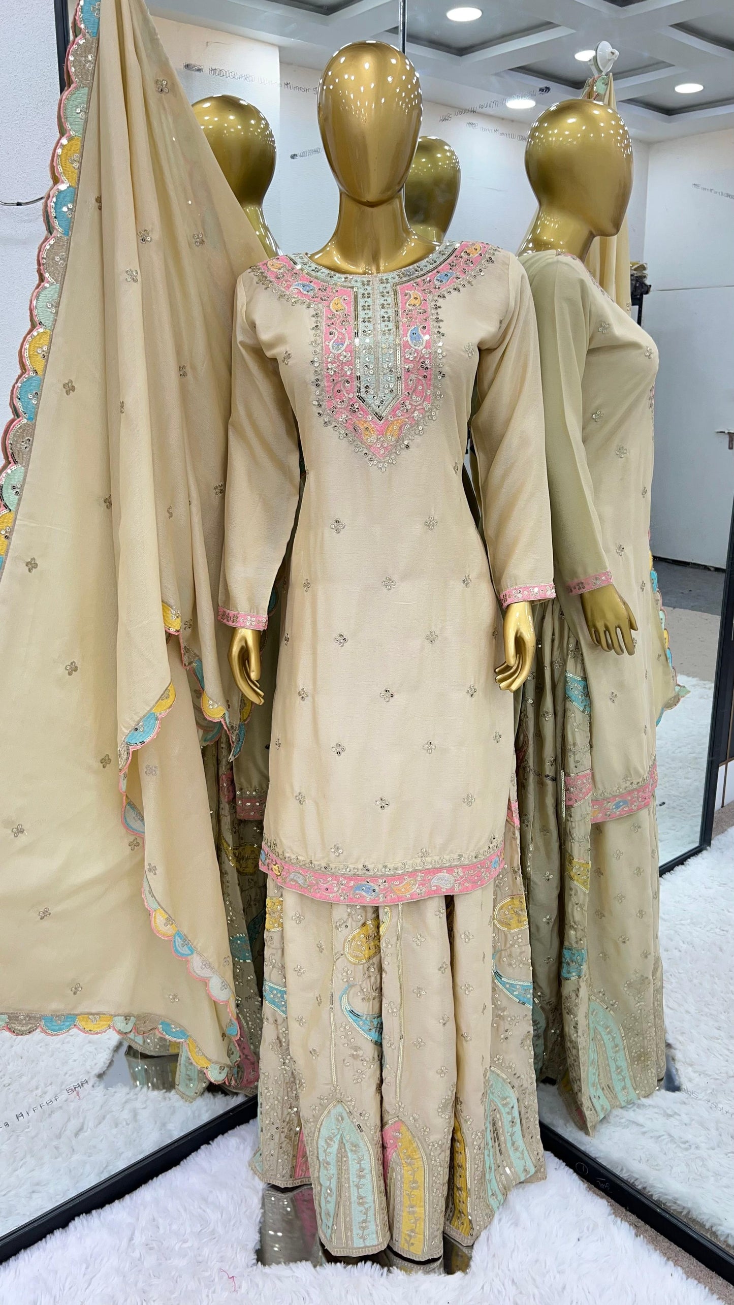 Pakistani Yellow Sharara suit. Heavy sequence embroidered Punjabi suit. Gift for her