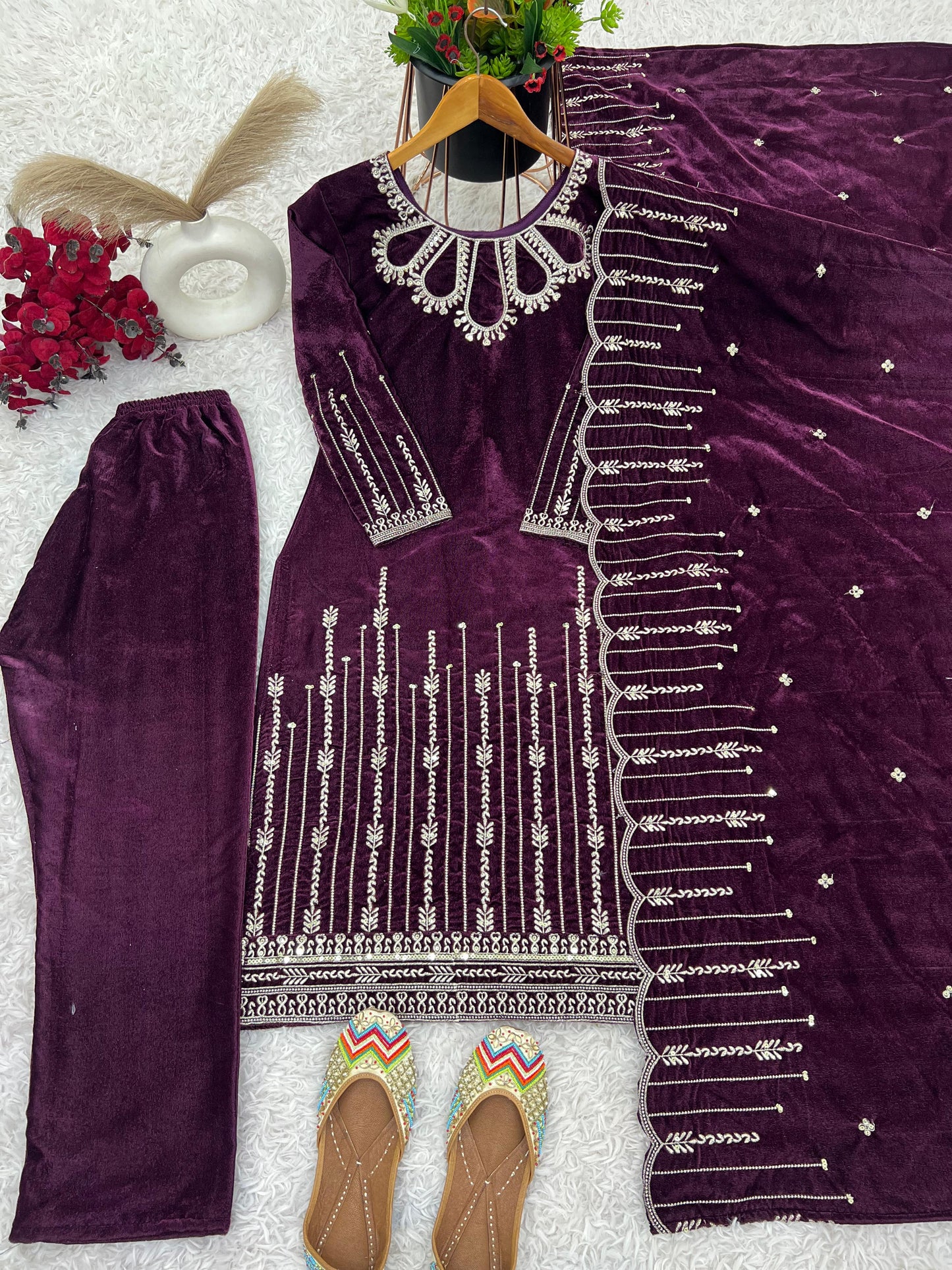 Designer Party Wear Look Top-Dupatta and Fully Stiched Bottom , velvet Readymade salwar suit