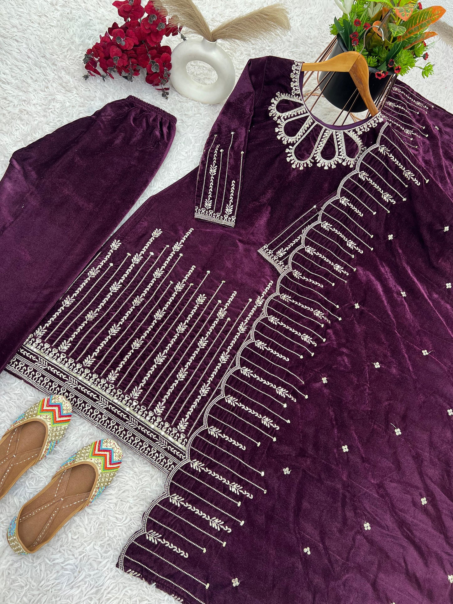 Designer Party Wear Look Top-Dupatta and Fully Stiched Bottom , velvet Readymade salwar suit