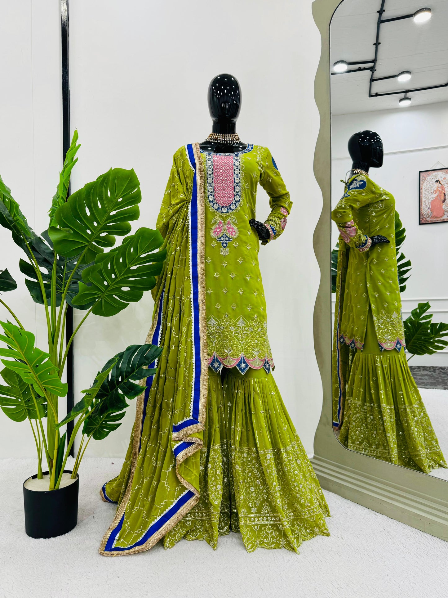 Heavy Green Sharara Suit For women Indian Wedding Dress Pakistani Suit Punjabi Wedding Sarara Suit 3pc Sharara dress bridal Sharara suit