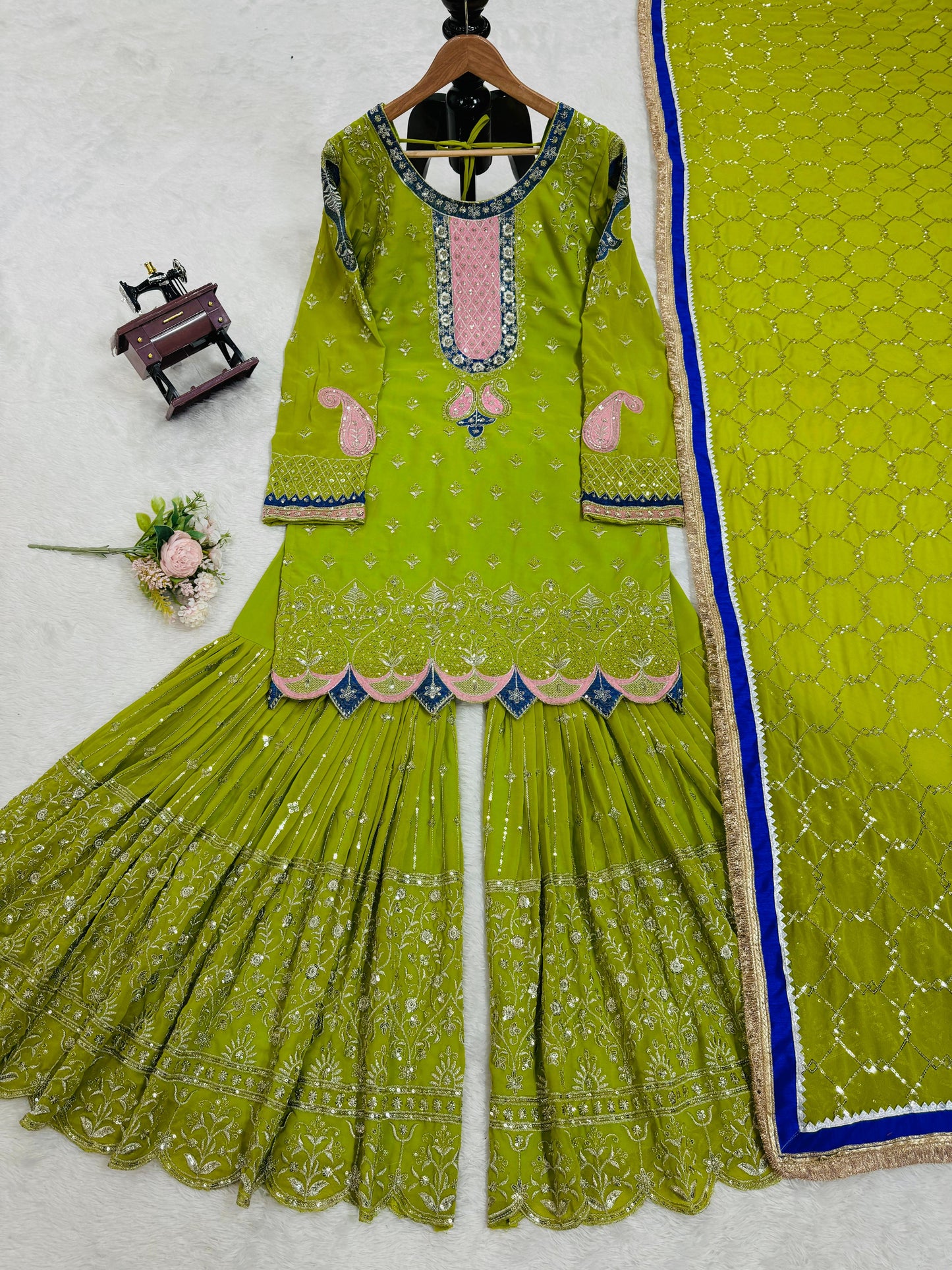 Heavy Green Sharara Suit For women Indian Wedding Dress Pakistani Suit Punjabi Wedding Sarara Suit 3pc Sharara dress bridal Sharara suit