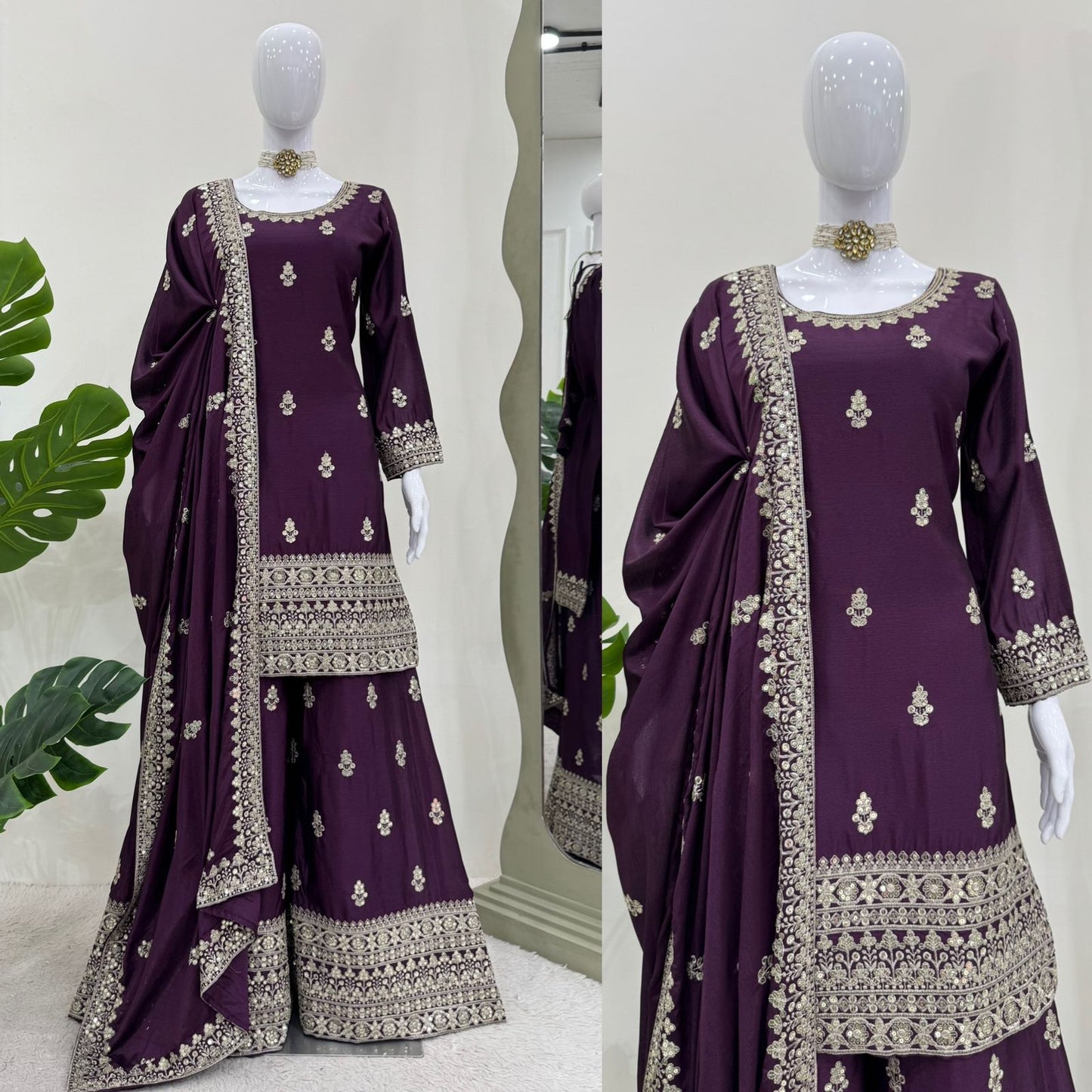 Women's Pakistani sequence embroidered work kurta sharara with dupatta set,Handmade sharara suit set,Wedding wear dress,Heavy work suit