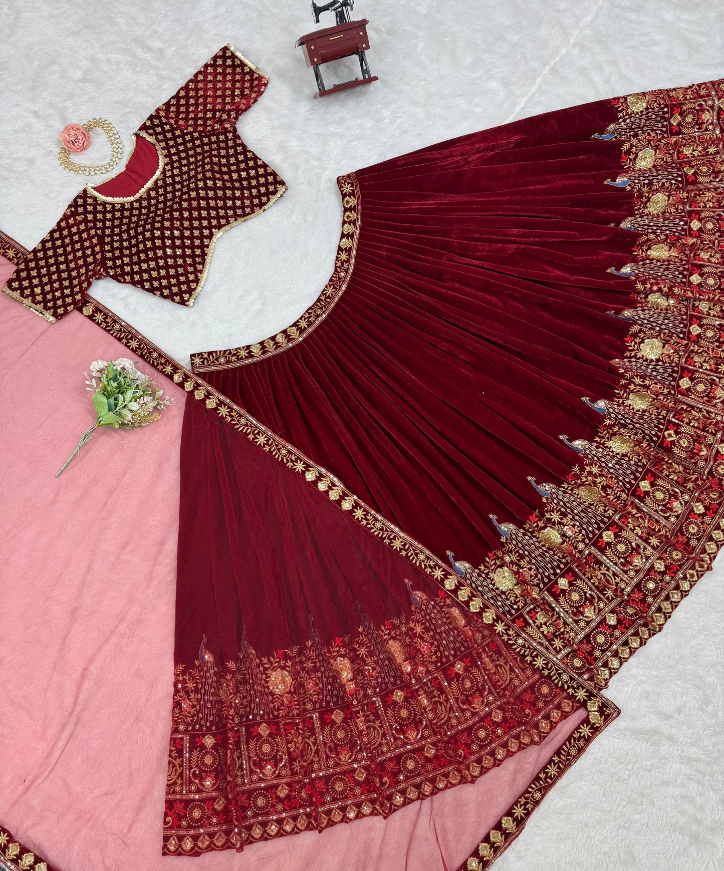 Viscos velvet Semi-Stitched Lehenga choli