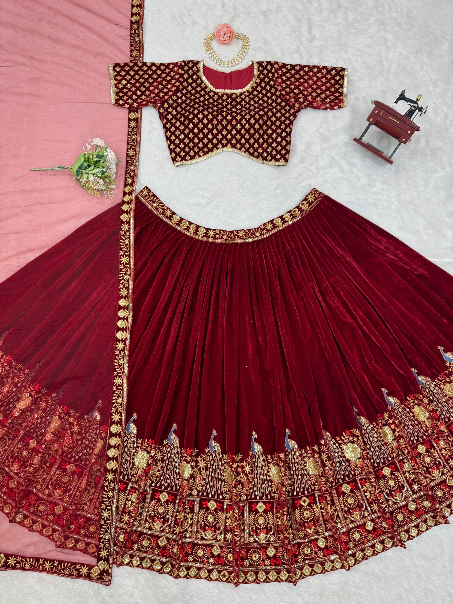 Viscos velvet Semi-Stitched Lehenga choli