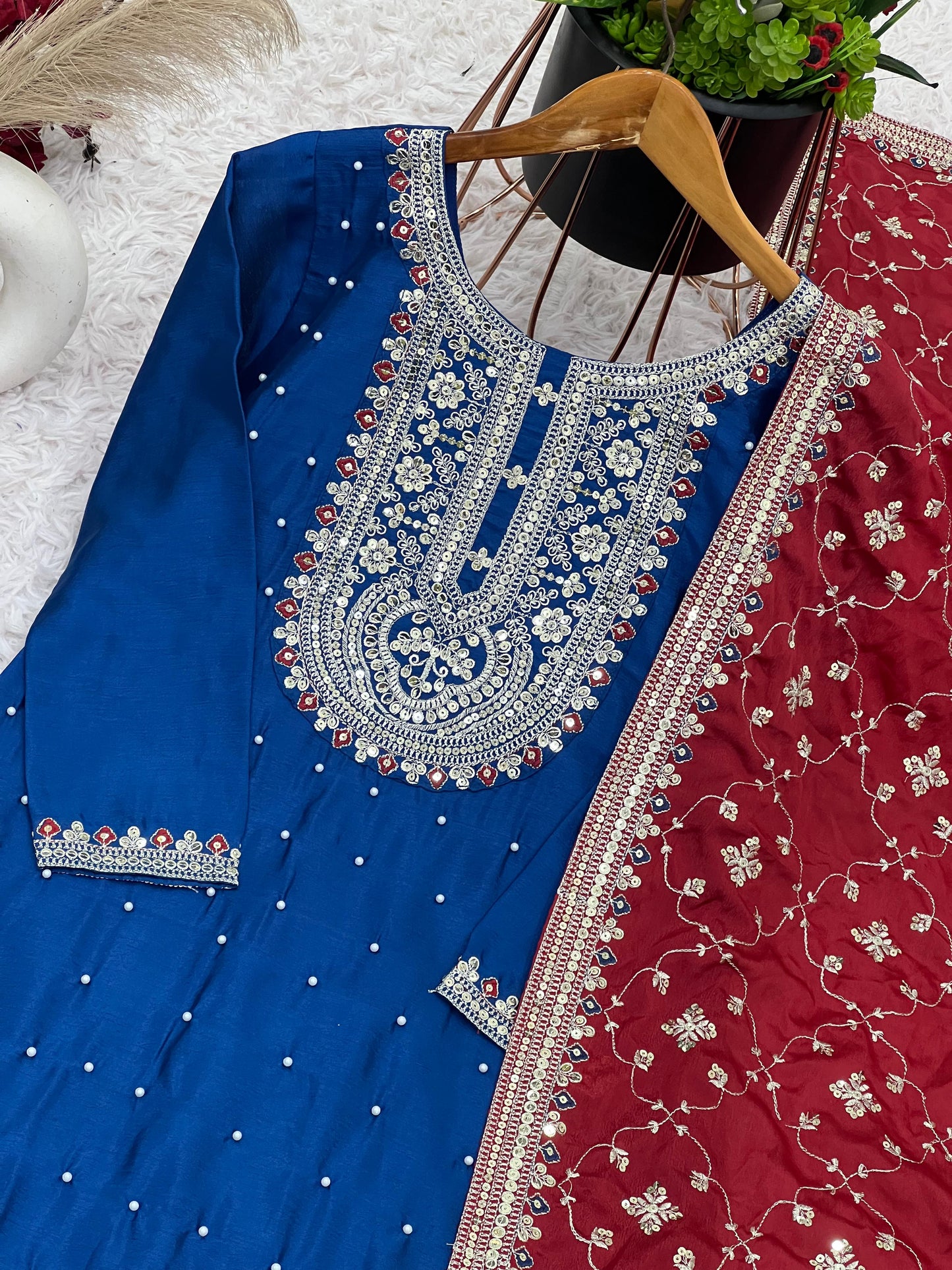 blue Partyware | Traditional Pakistani wedding dupatta salwar kameez | Eid outfit | Custom Stitched Indian Suits | Gift for her