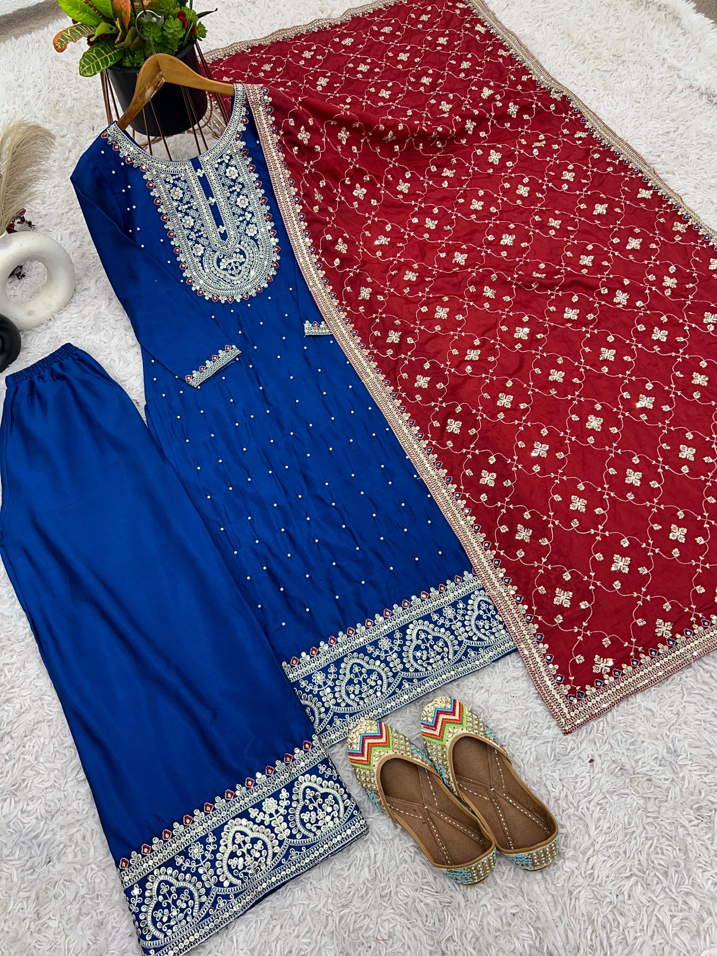 blue Partyware | Traditional Pakistani wedding dupatta salwar kameez | Eid outfit | Custom Stitched Indian Suits | Gift for her