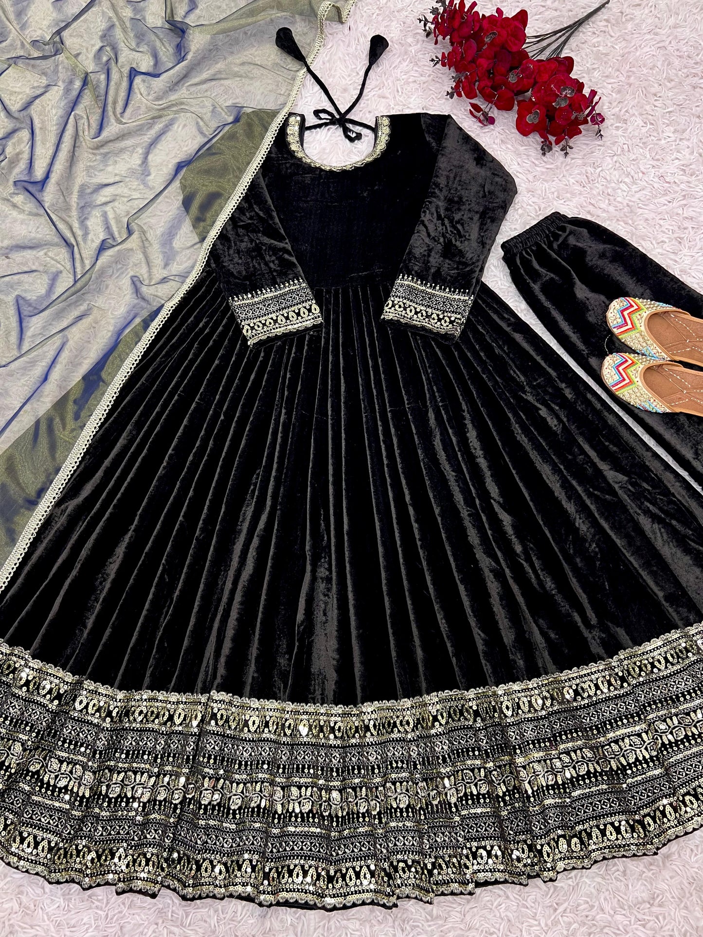 velvet party Wear Look Top-Dupatta and Fully Stiched Bottom