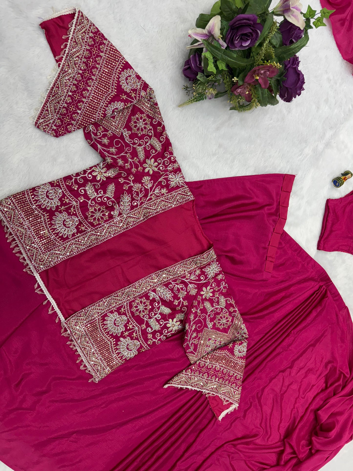 Indo Western Drape Saree One Minute Saree Embroidered Koti Saree With Stitched Blouse