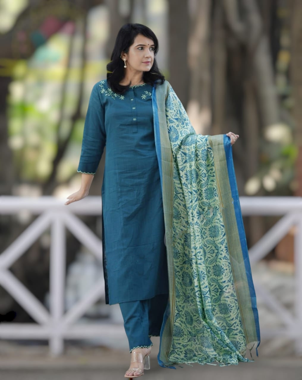 Premium South cotton straight long kurta with pant and handloom cotton dupatta set, readymade salwar kameez, cotton kurti set, women dress Summer Wear