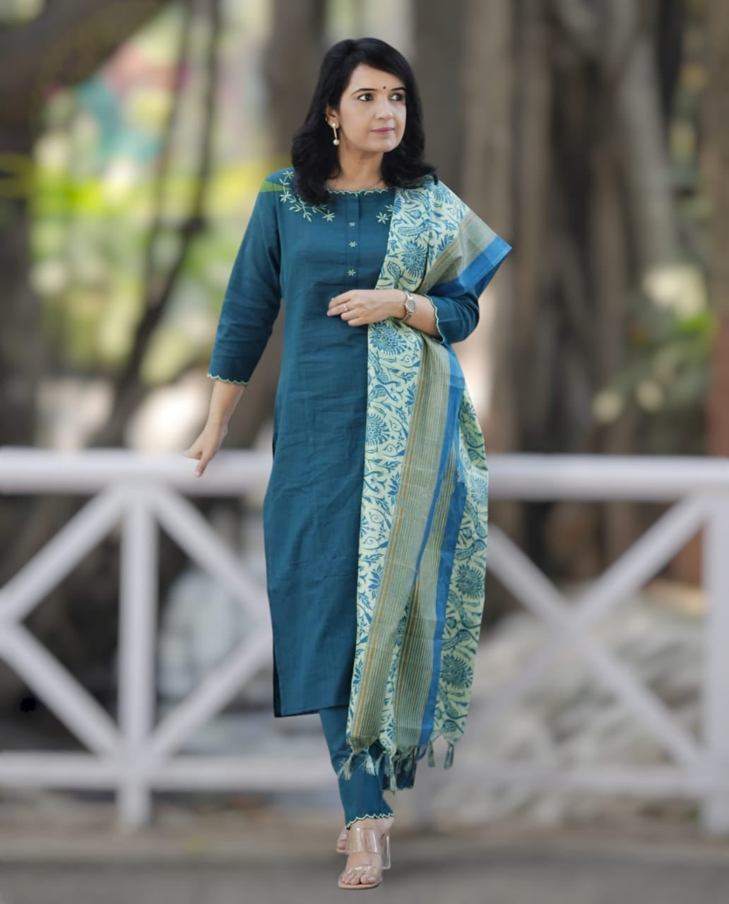 Premium South cotton straight long kurta with pant and handloom cotton dupatta set, readymade salwar kameez, cotton kurti set, women dress Summer Wear