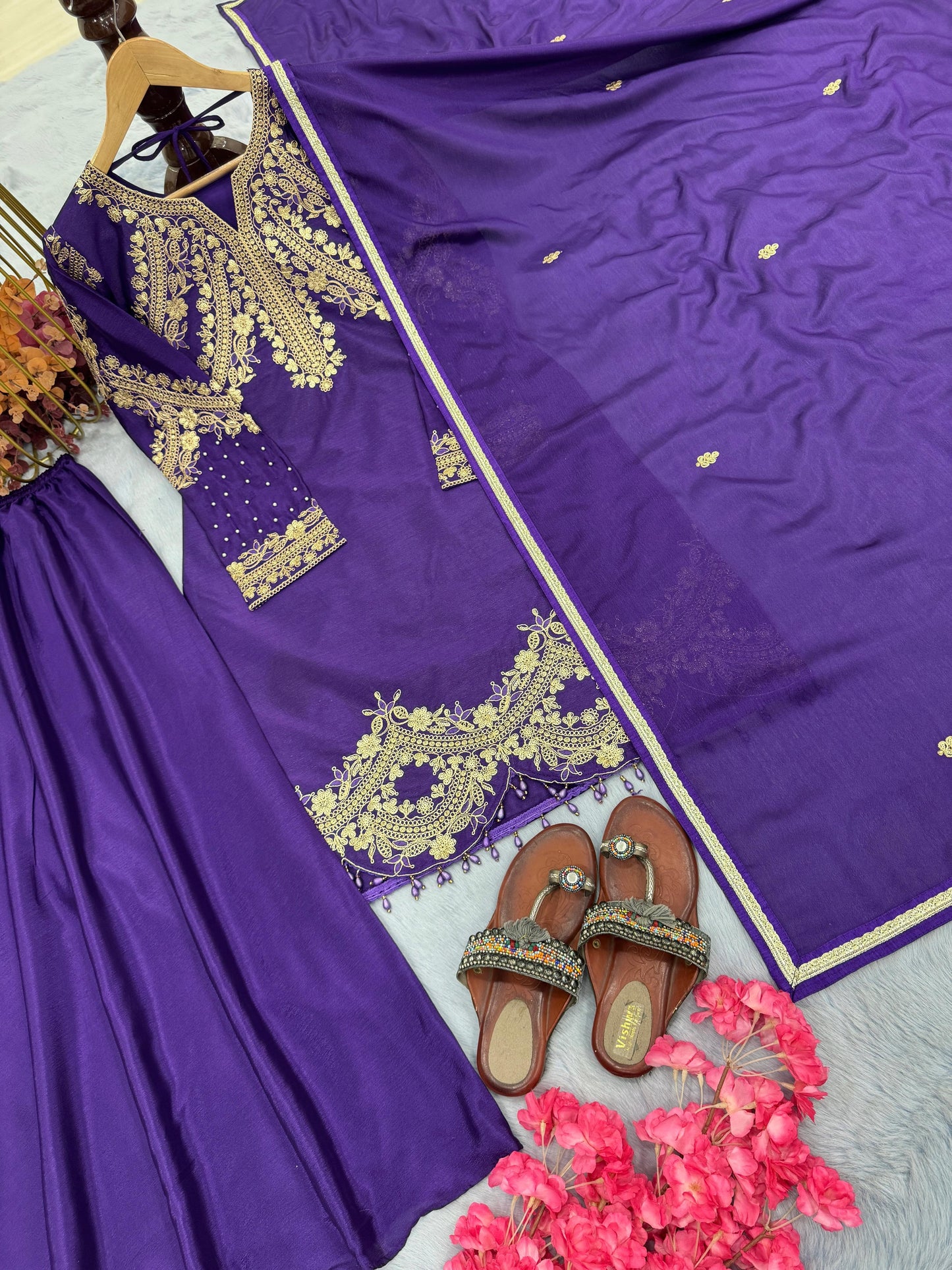 Luxury Handmade Sharara Suit – Heavy Embroidered Pakistani Kurta with Dupatta for Weddings