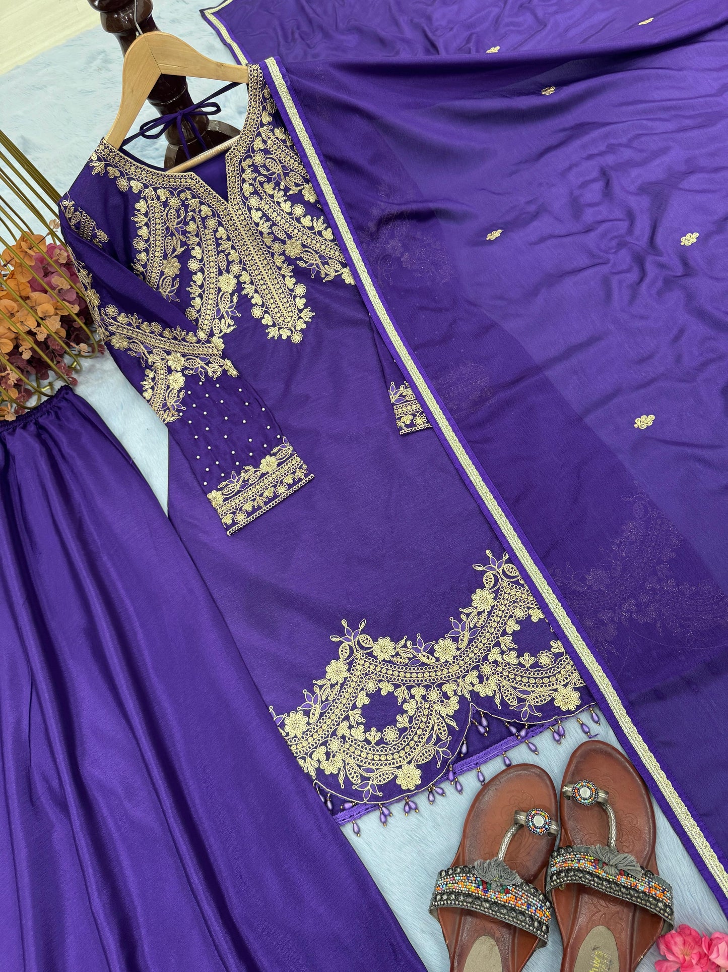 Luxury Handmade Sharara Suit – Heavy Embroidered Pakistani Kurta with Dupatta for Weddings