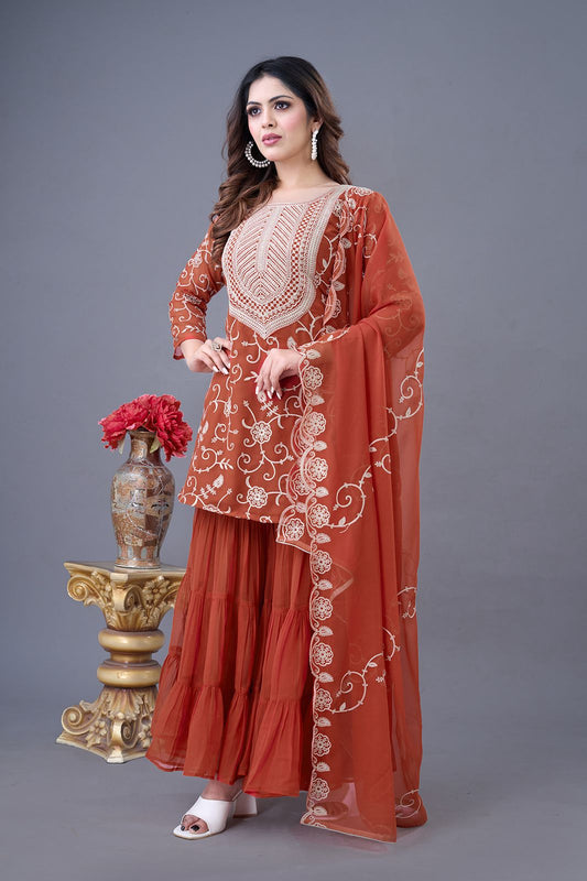 Elegant Pakistani Sequin Embroidered Kurta Sharara Set with Dupatta – Handmade Wedding Wear Suit