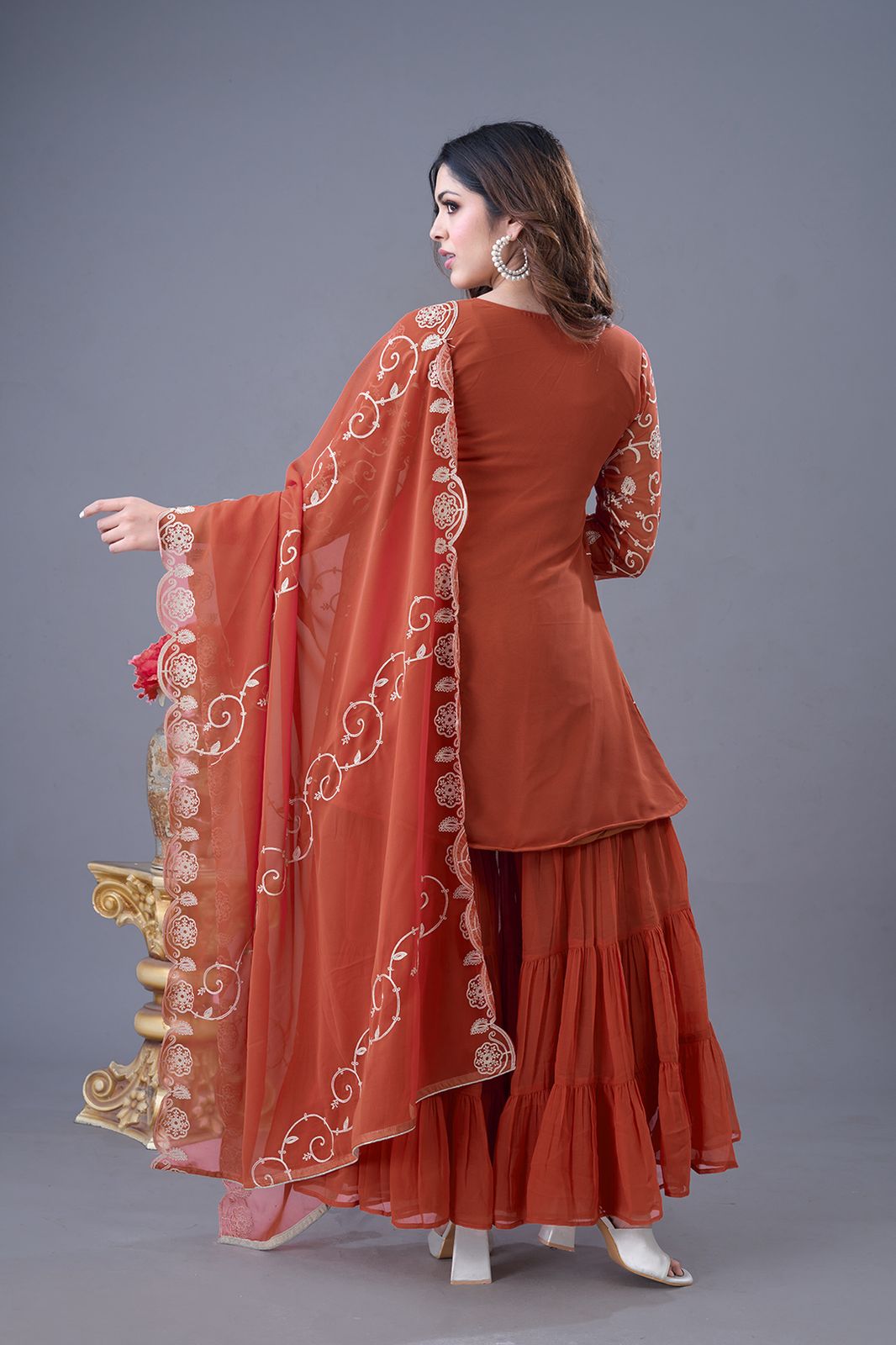 Elegant Pakistani Sequin Embroidered Kurta Sharara Set with Dupatta – Handmade Wedding Wear Suit