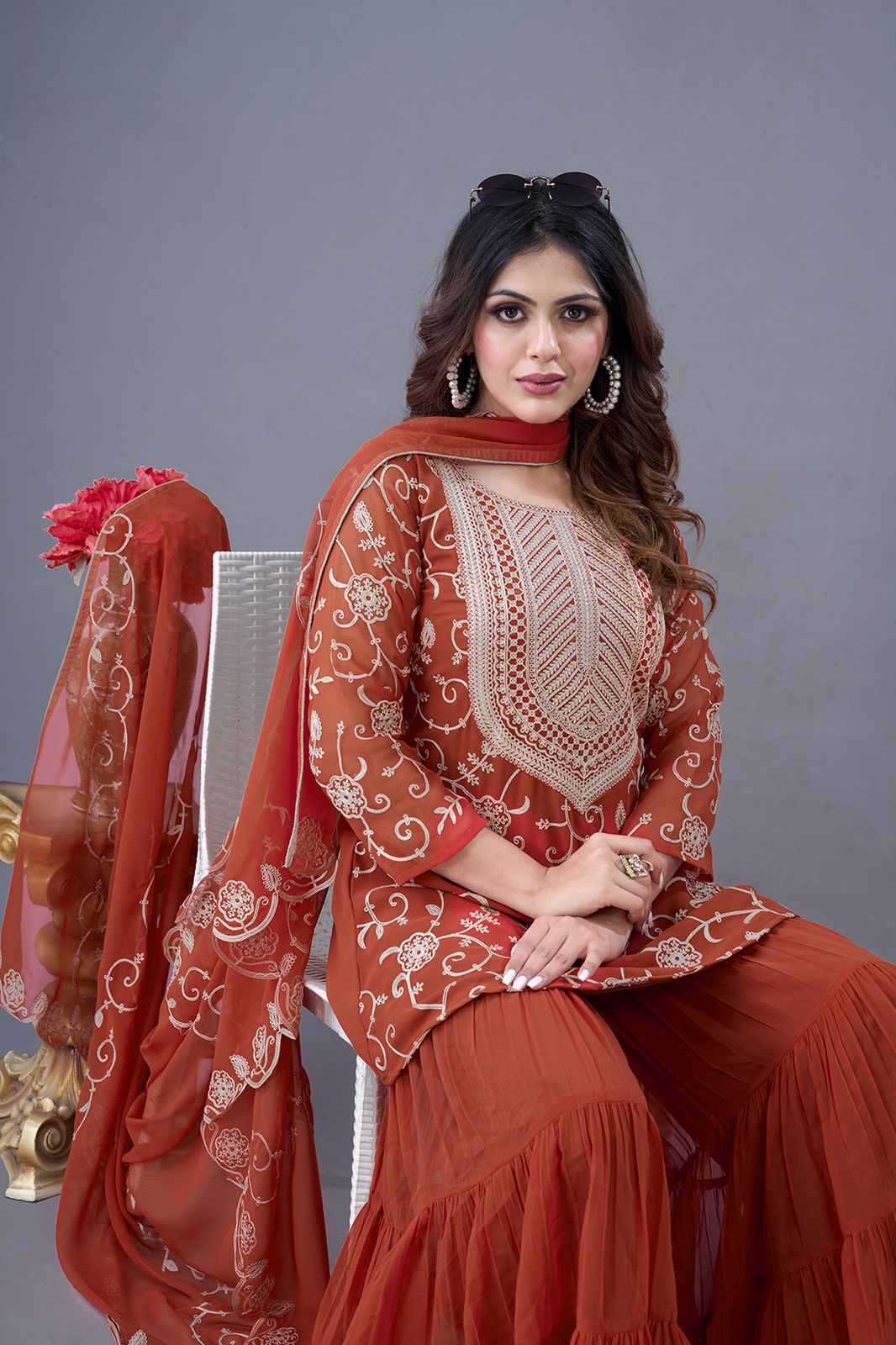 Elegant Pakistani Sequin Embroidered Kurta Sharara Set with Dupatta – Handmade Wedding Wear Suit